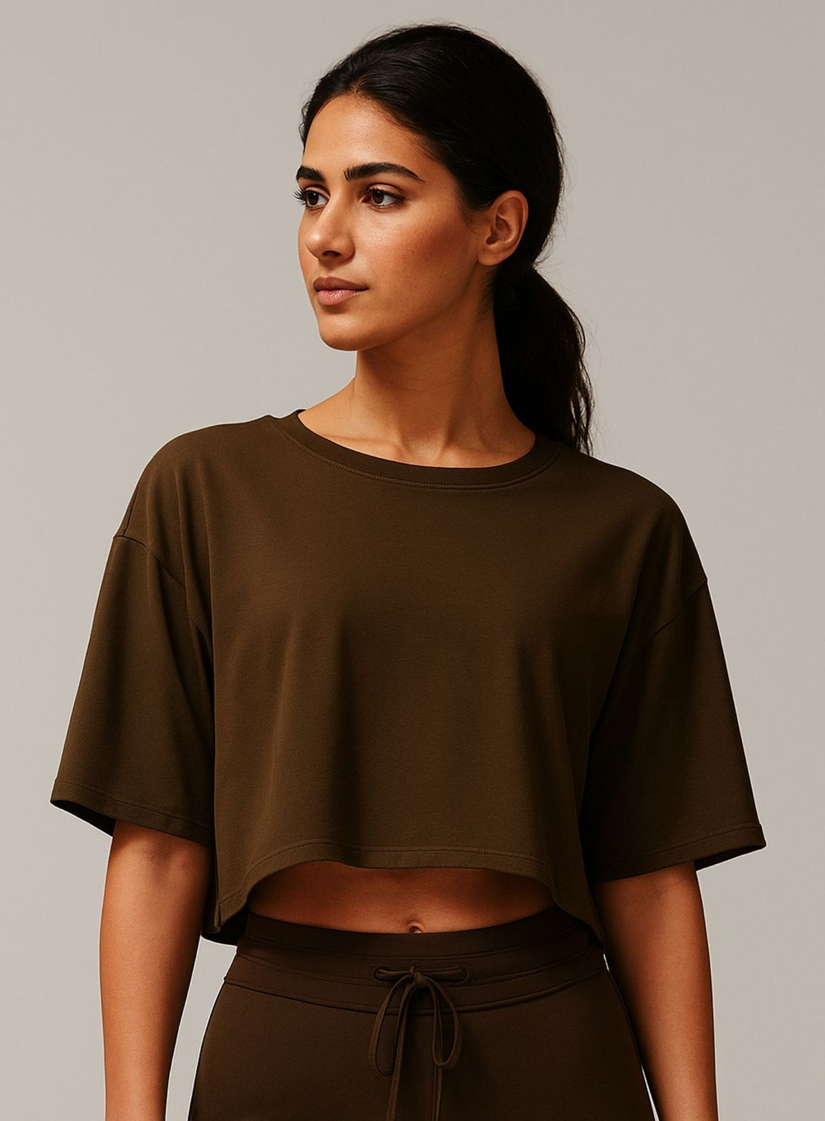 CloudFlex Brushed Crop Tee - Birch Tea Brown