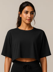 CloudFlex Brushed Crop Tee - Black