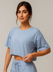 CloudFlex Brushed Crop Tee - Gray Blue