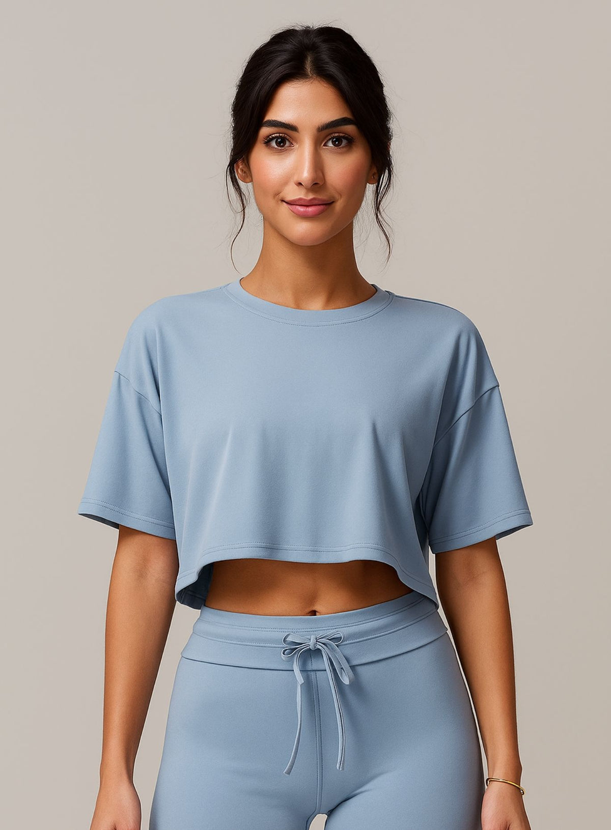 CloudFlex Brushed Crop Tee - Gray Blue