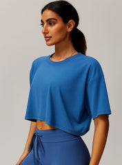 CloudFlex Brushed Crop Tee - Night Sky Blue