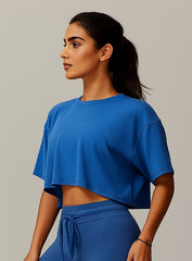 CloudFlex Brushed Crop Tee - Night Sky Blue