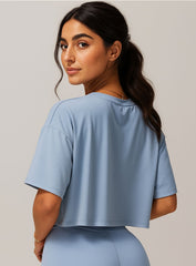 CloudFlex Brushed Crop Tee - Gray Blue