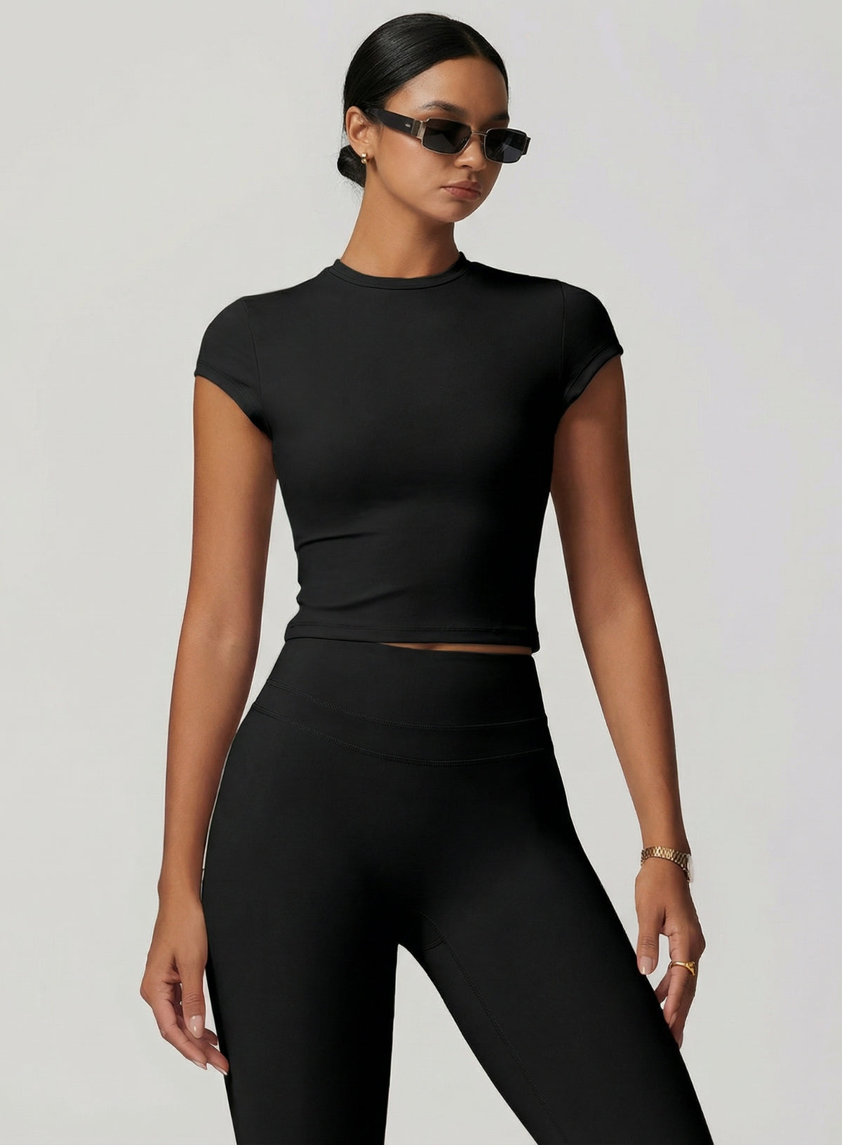CoreFlow Short‑Sleeve Crop Top - Black - VECTOR SPORTSWEAR Main image