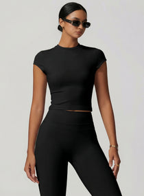 CoreFlow Short‑Sleeve Crop Top - Black - VECTOR SPORTSWEAR