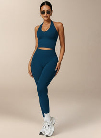 Vector Sportswear Essential Crop Top –  Petroleum Blue, sleek V-neck activewear top designed for comfort, style, and movement.