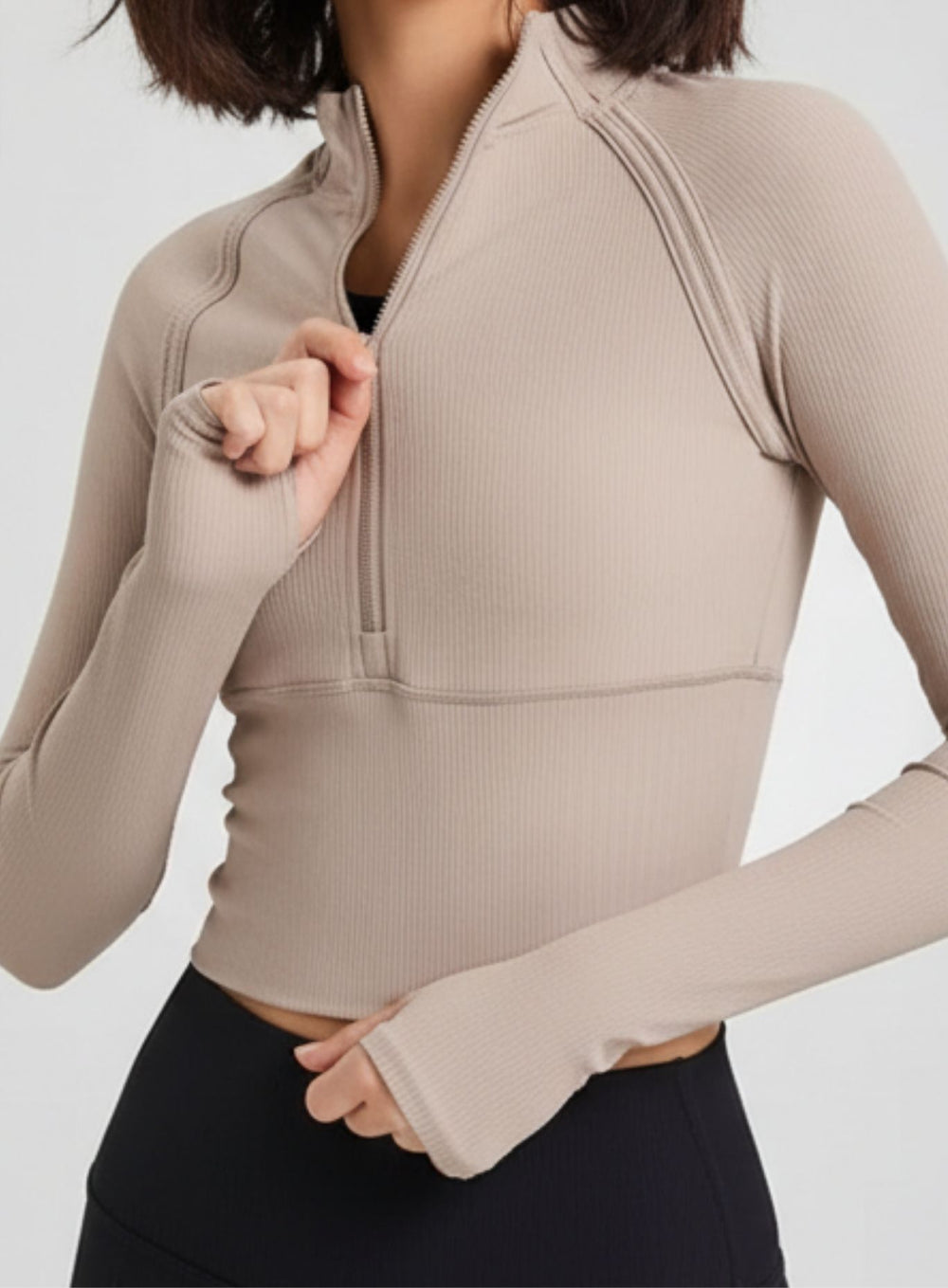Half Zip Yoga Top - Beige - VECTOR SPORTSWEAR