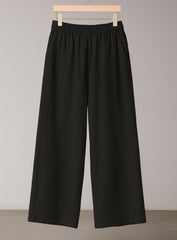 Linen Lounge Wide-Leg Pants - Black