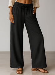 Linen Lounge Wide-Leg Pants - Black