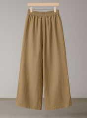 Linen Lounge Wide-Leg Pants - Khaki