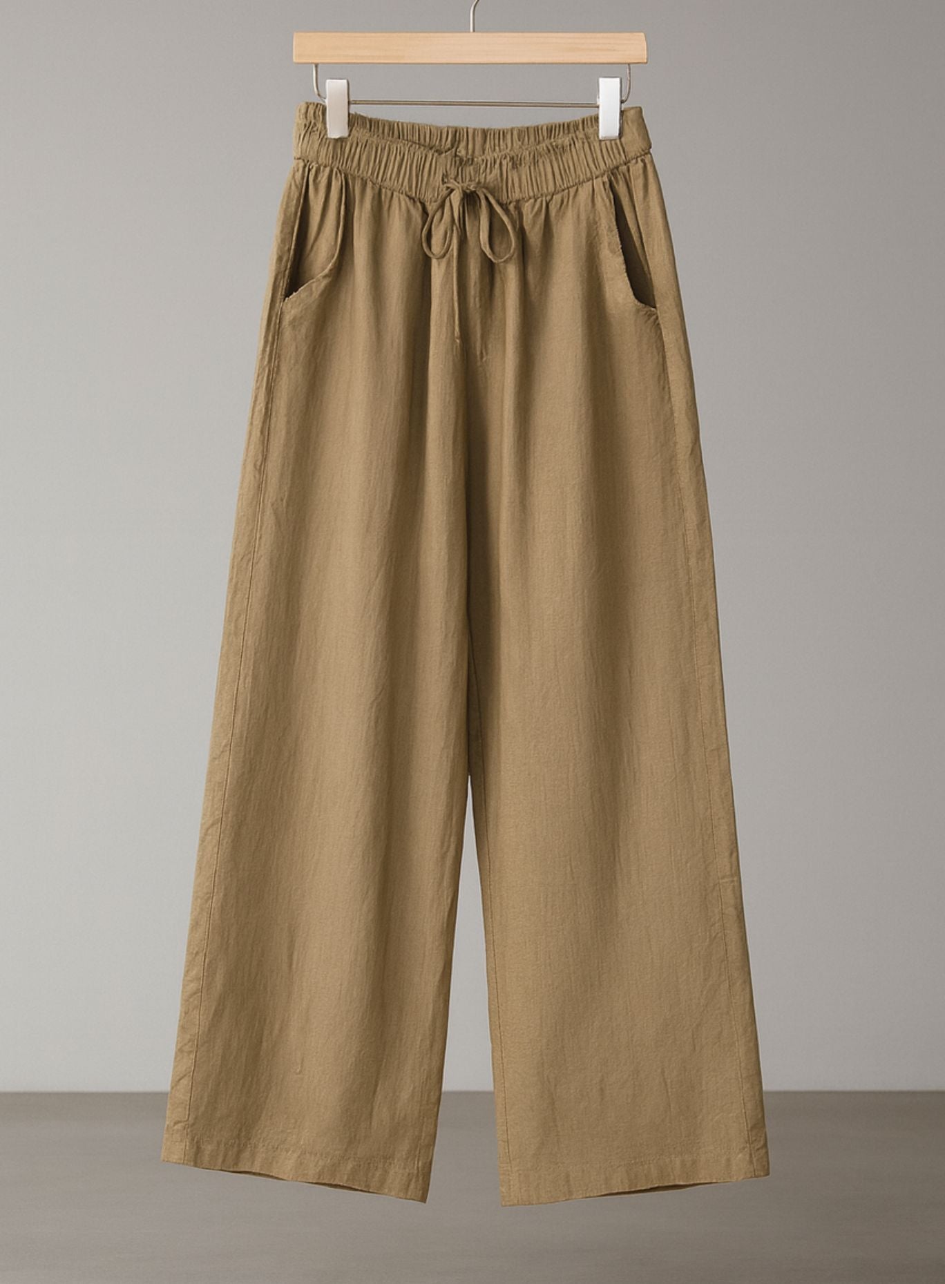 Linen Lounge Wide-Leg Pants - Khaki