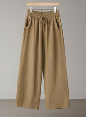 Linen Lounge Wide-Leg Pants - Khaki