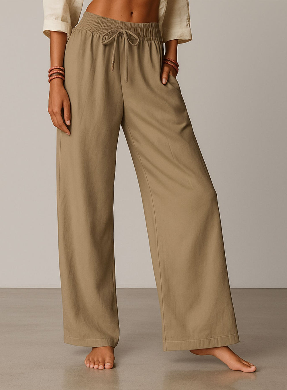 Linen Lounge Wide - Leg Pants - Khaki - VECTOR SPORTSWEAR