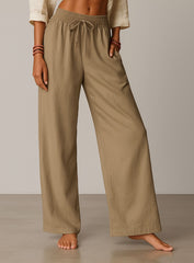 Linen Lounge Wide-Leg Pants - Khaki