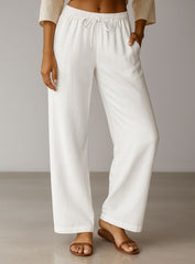 Linen Lounge Wide-Leg Pants - White
