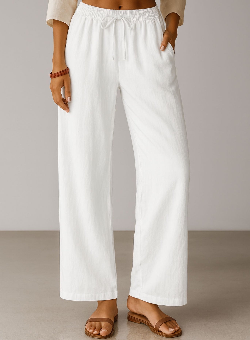 Linen Lounge Wide - Leg Pants - White - VECTOR SPORTSWEAR