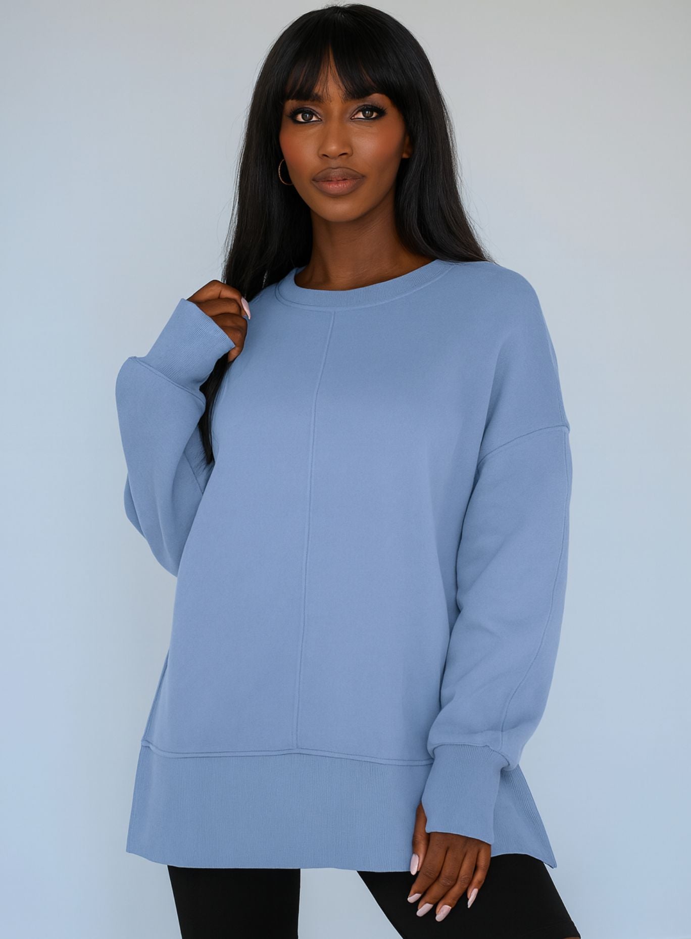 Oversized Round Neck Pullover - Blue