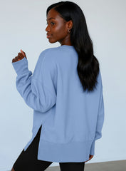Oversized Round Neck Pullover - Blue