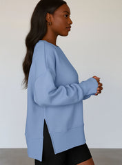 Oversized Round Neck Pullover - Blue