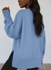 Oversized Round Neck Pullover - Blue