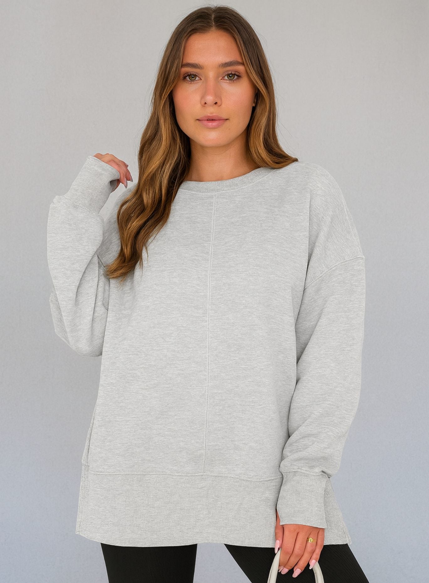 Oversized Round Neck Pullover - Gray