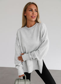 Oversized Round Neck Pullover - Gray - VECTOR SPORTSWEAR