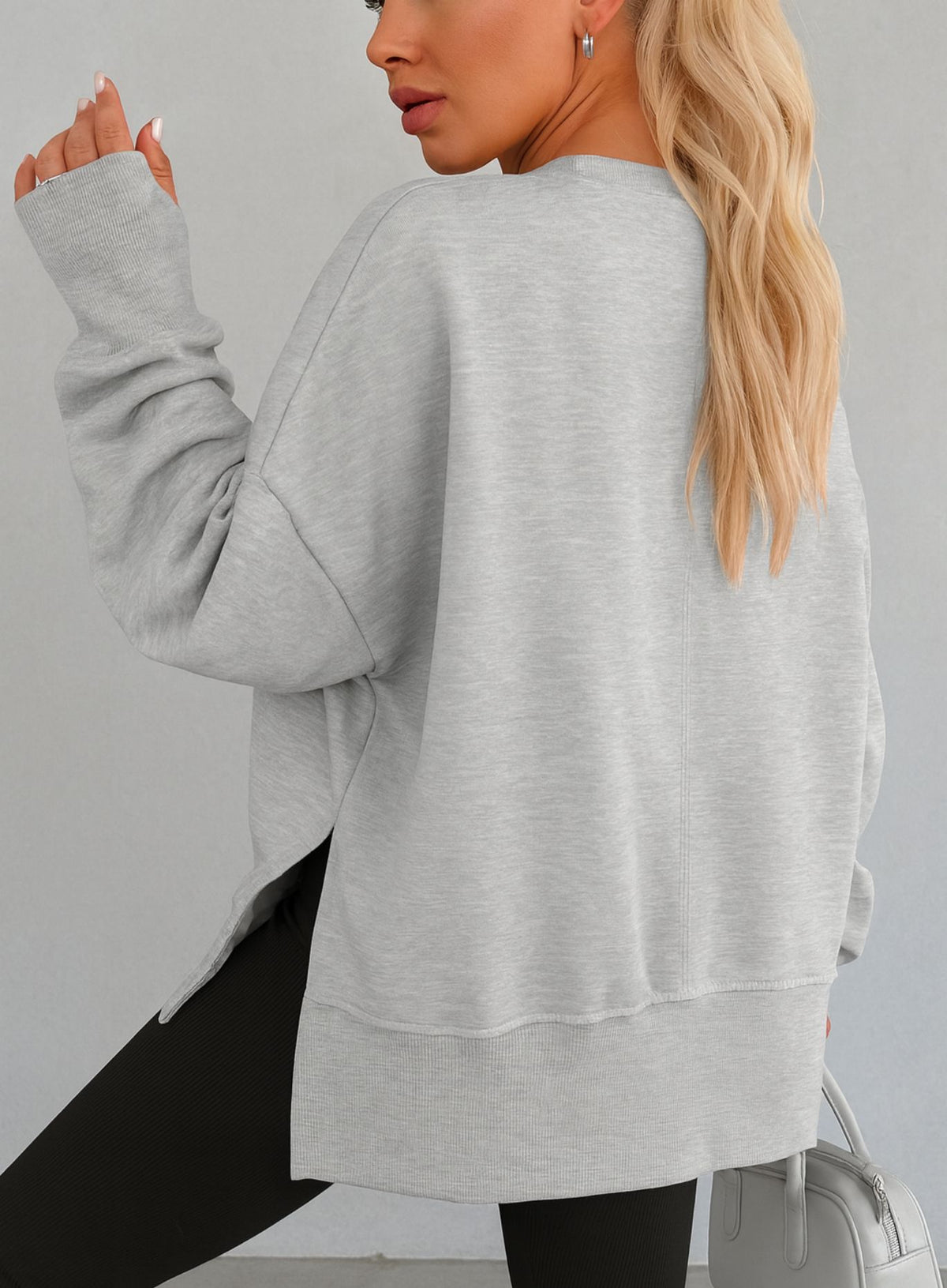 Oversized Round Neck Pullover - Gray
