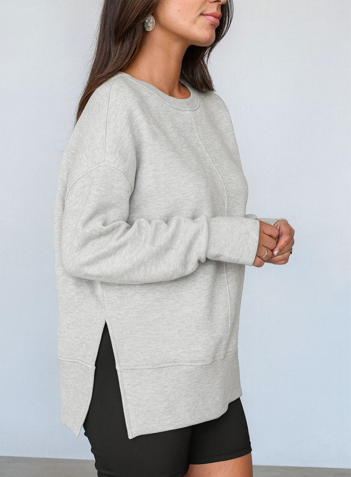 Oversized Round Neck Pullover - Gray - VECTOR SPORTSWEAR