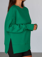 Oversized Round Neck Pullover - Green