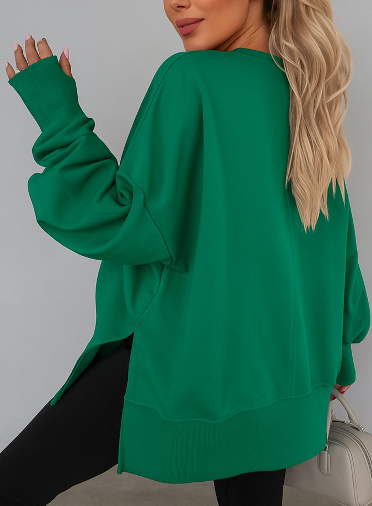 Oversized Round Neck Pullover - Green