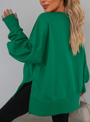 Oversized Round Neck Pullover - Green