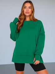 Oversized Round Neck Pullover - Green