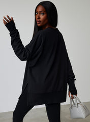 Oversized Round Neck Pullover - Black