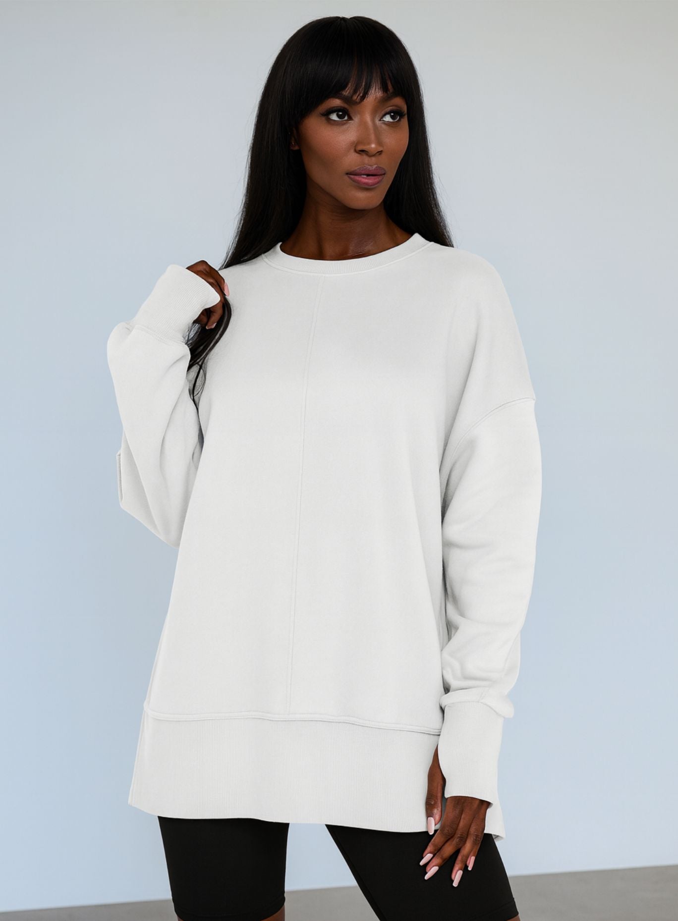 Oversized Round Neck Pullover - White