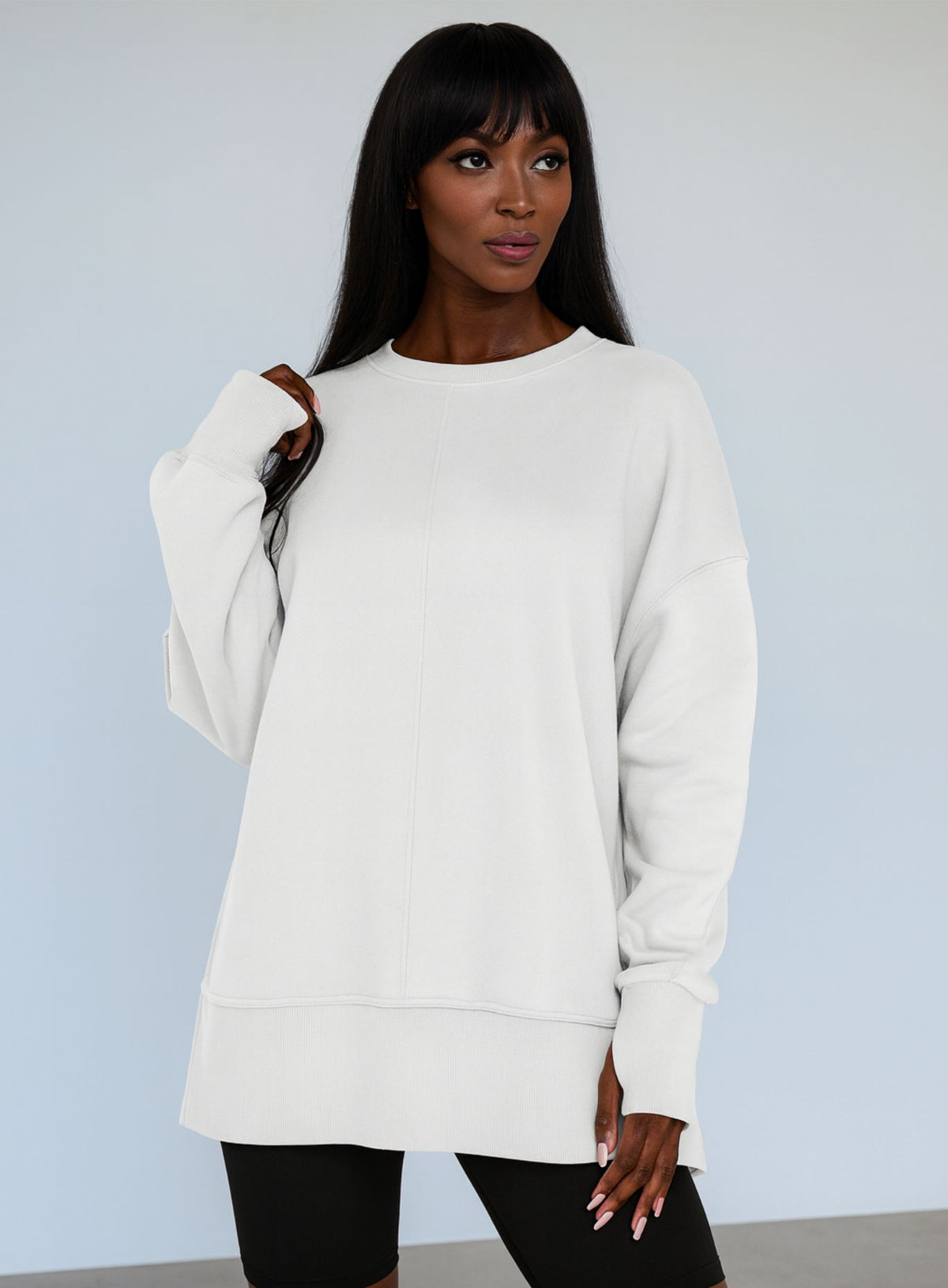 Oversized Round Neck Pullover - White - VECTOR SPORTSWEAR