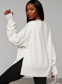 Oversized Round Neck Pullover - White - VECTOR SPORTSWEAR