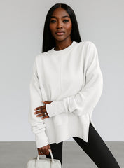 Oversized Round Neck Pullover - White
