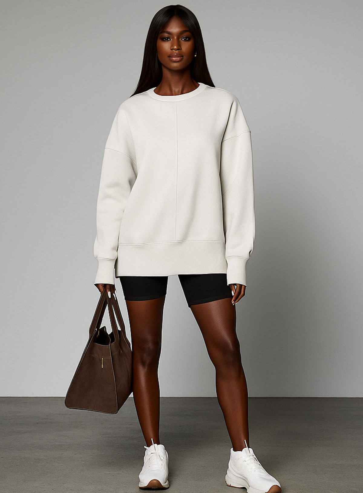 Oversized Round Neck Pullover - White - VECTOR SPORTSWEAR