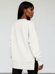 Oversized Round Neck Pullover - White