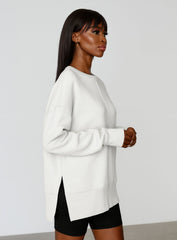 Oversized Round Neck Pullover - White