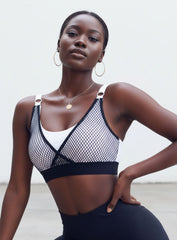 Performance Mesh Sports Bra - Black & White