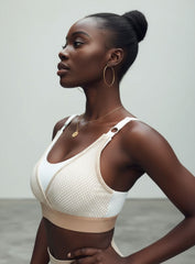 Performance Mesh Sports Bra - Khaki & White