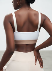 Performance Mesh Sports Bra - Khaki & White