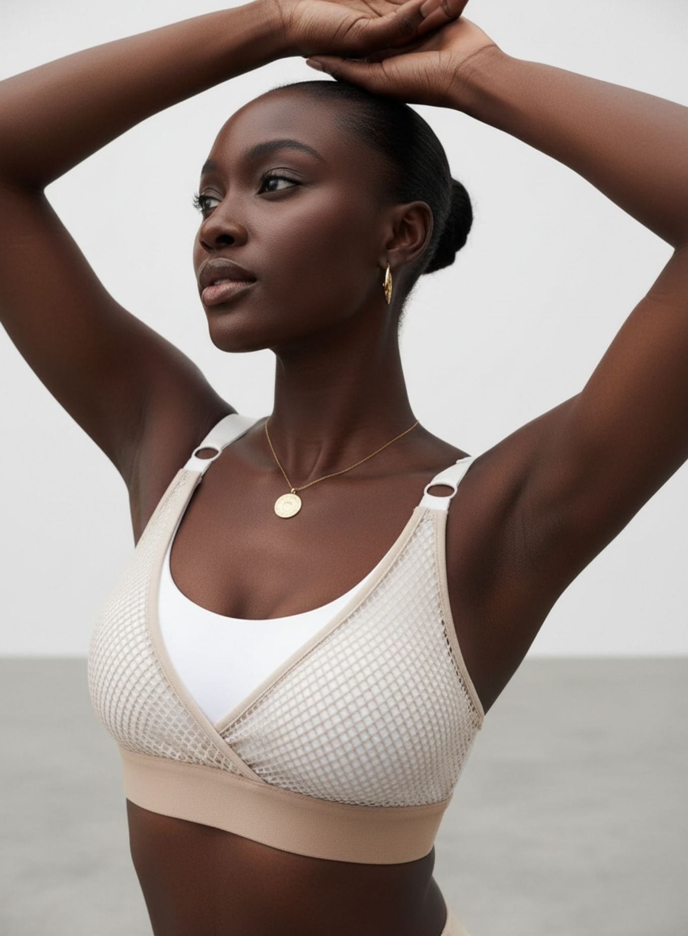 Performance Mesh Sports Bra - Khaki & White