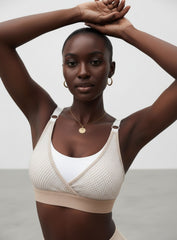 Performance Mesh Sports Bra - Khaki & White