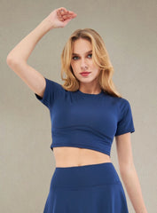 SKADI - Short Sleeves Crop Top - Petroleum Blue - VECTOR SPORTSWEAR 