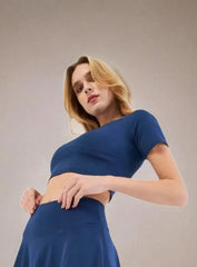 SKADI - Short Sleeves Crop Top - Petroleum Blue - VECTOR SPORTSWEAR 