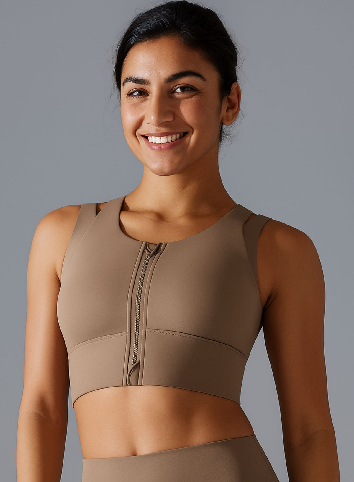 SculptEase Zipper Bra - Stone Brown