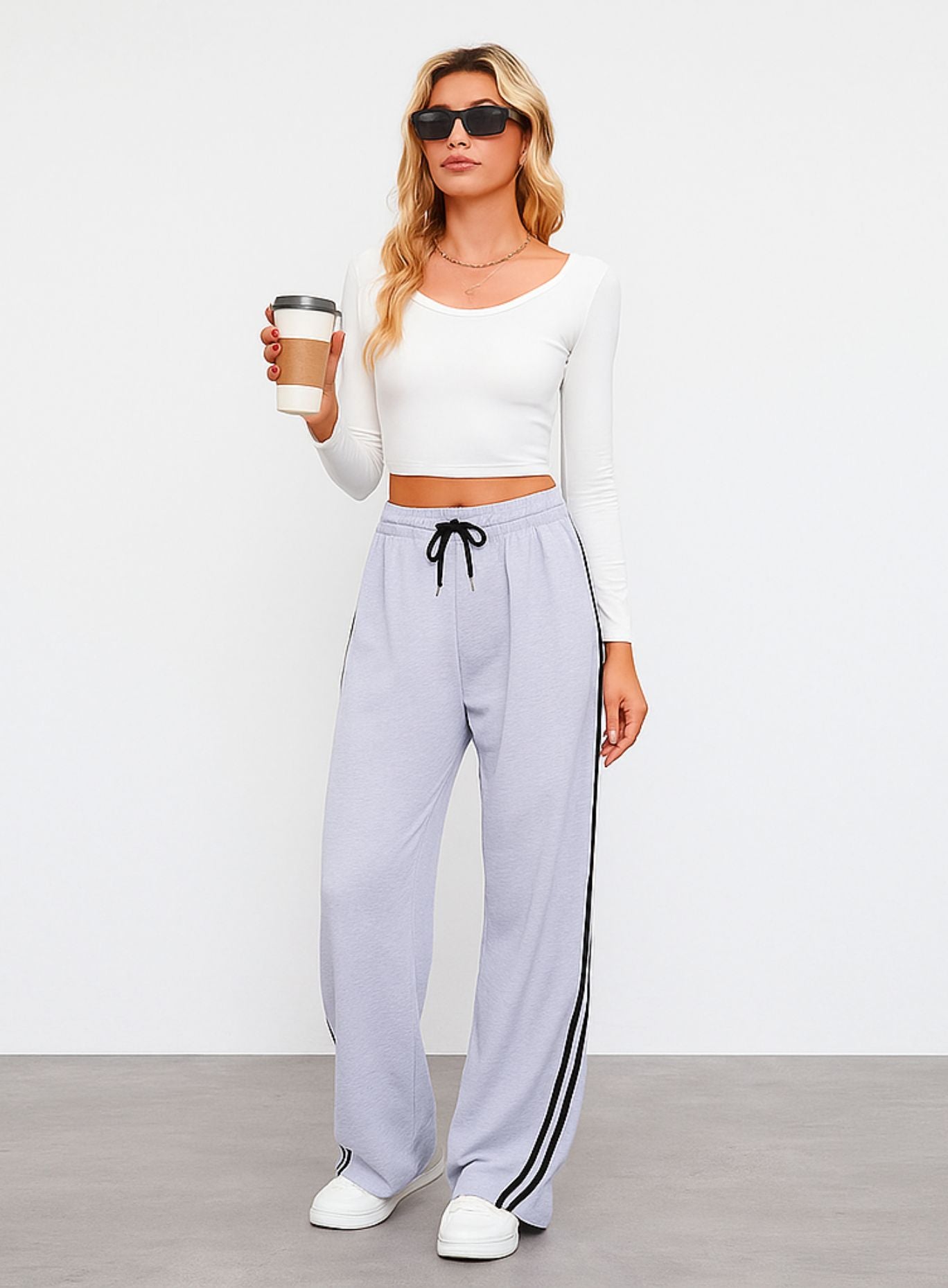 Streetwear Wide Leg Sweatpants - Light Grey