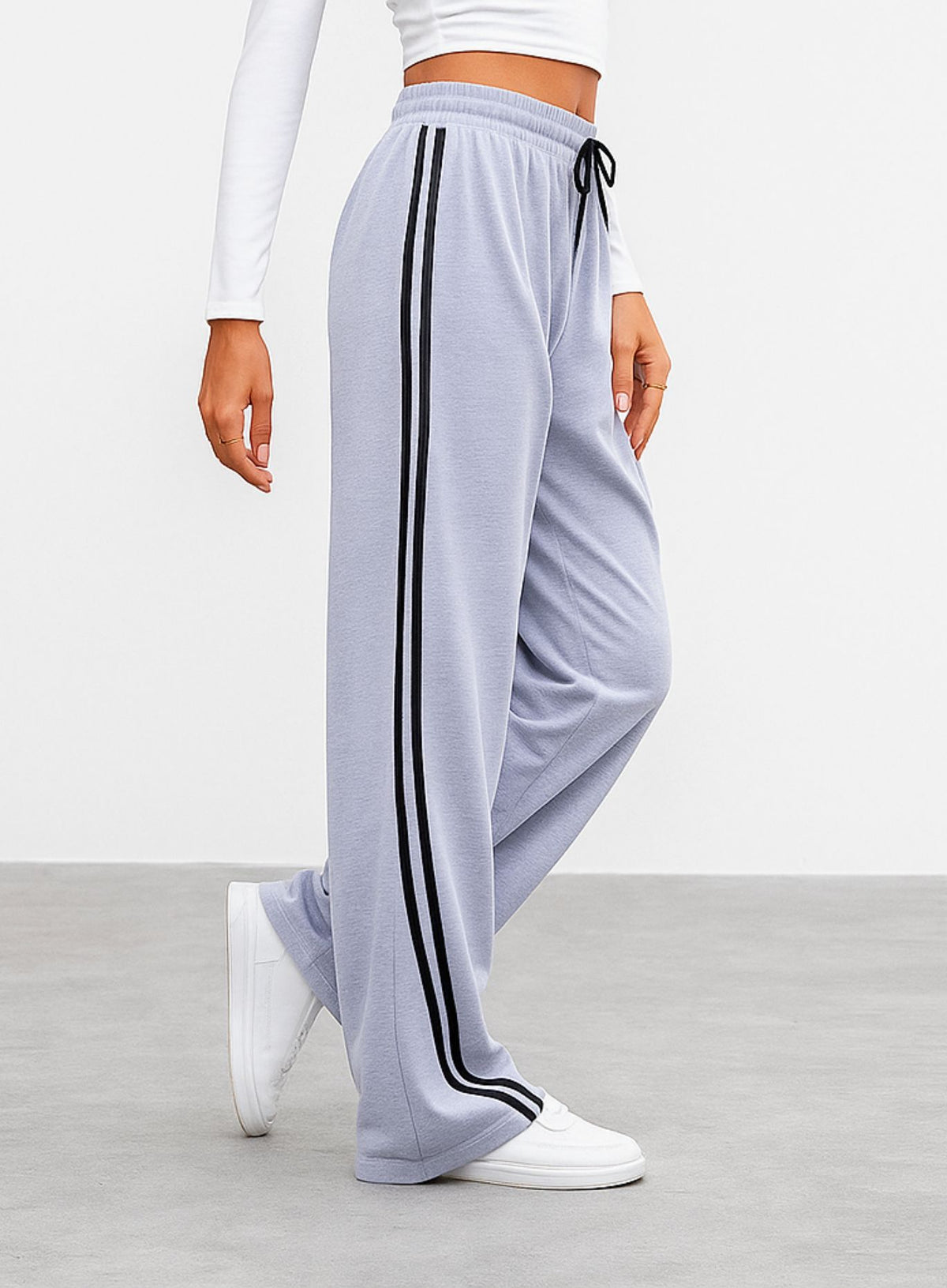 Streetwear Wide Leg Sweatpants - Light Grey
